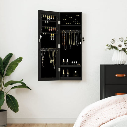 vidaXL Mirror Jewellery Cabinet Wall Mounted Black 30x8,5x90 cm