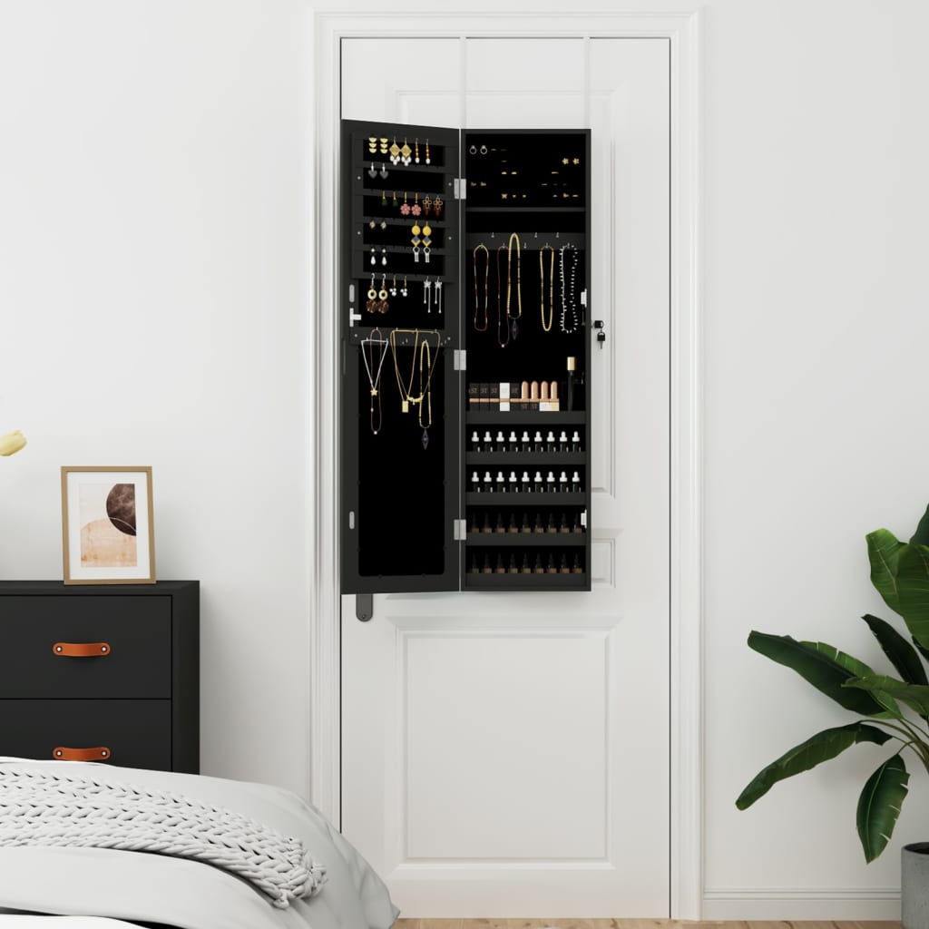 vidaXL Mirror Jewellery Cabinet Wall Mounted Black 30x8.5x106 cm