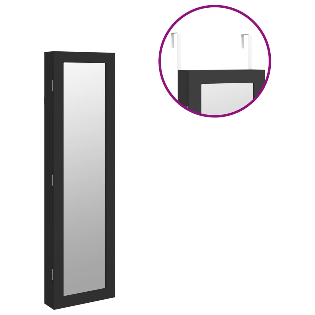 vidaXL Mirror Jewellery Cabinet Wall Mounted Black 30x8.5x106 cm