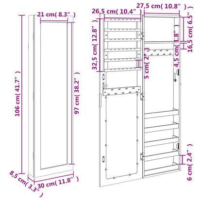 vidaXL Mirror Jewellery Cabinet Wall Mounted Black 30x8.5x106 cm