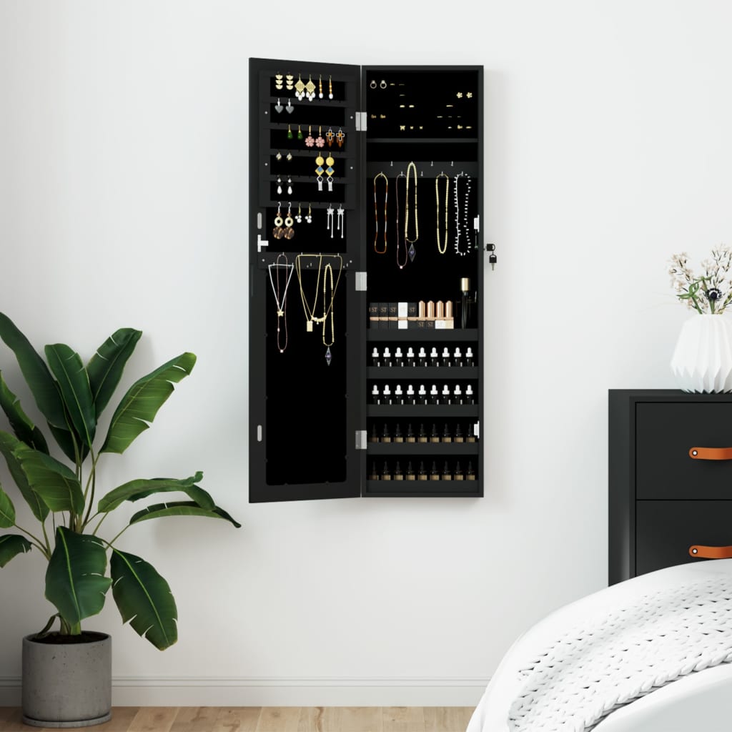 vidaXL Mirror Jewellery Cabinet Wall Mounted Black 30x8,5x106 cm