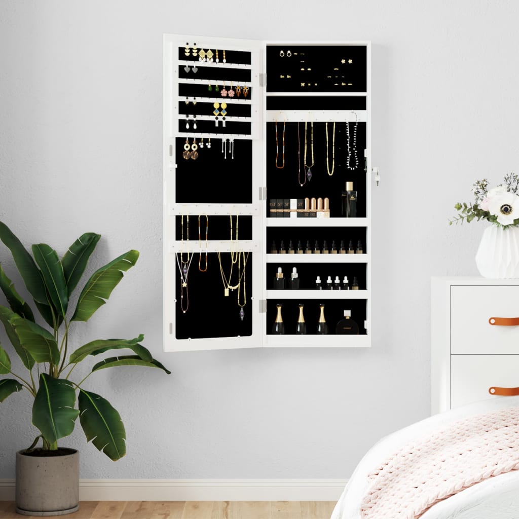 vidaXL Mirror Jewellery Cabinet Wall Mounted White 37,5x10x106 cm