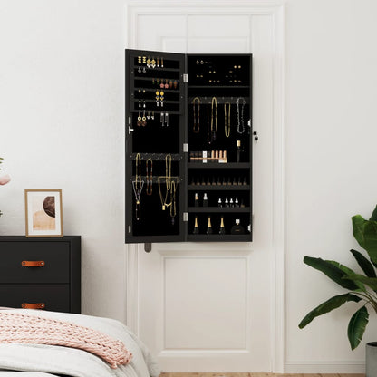 vidaXL Mirror Jewellery Cabinet Wall Mounted Black 37.5x10x106 cm