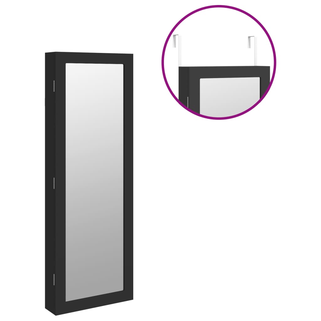 vidaXL Mirror Jewellery Cabinet Wall Mounted Black 37.5x10x106 cm