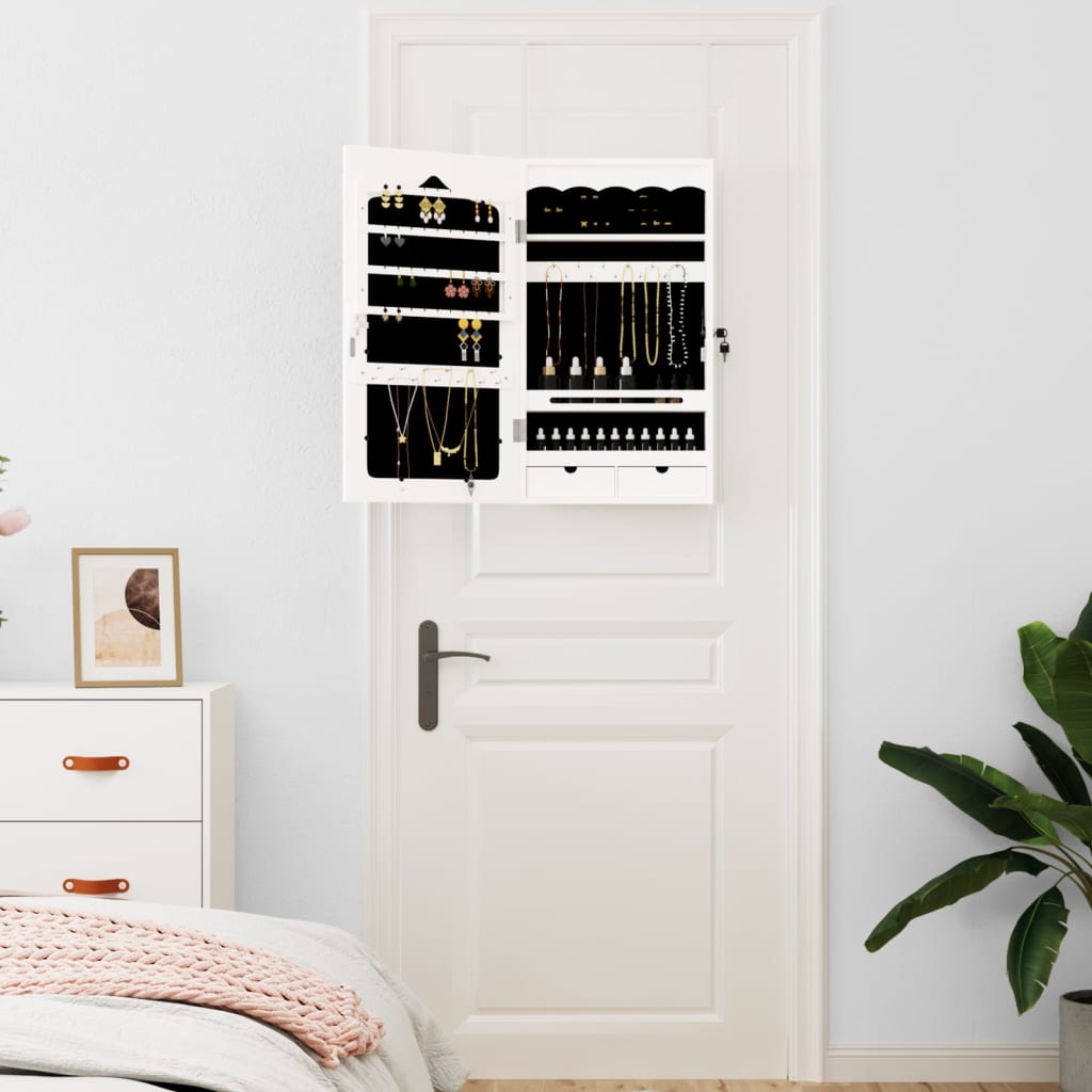 vidaXL Mirror Jewellery Cabinet Wall Mounted White 37,5x10x67 cm