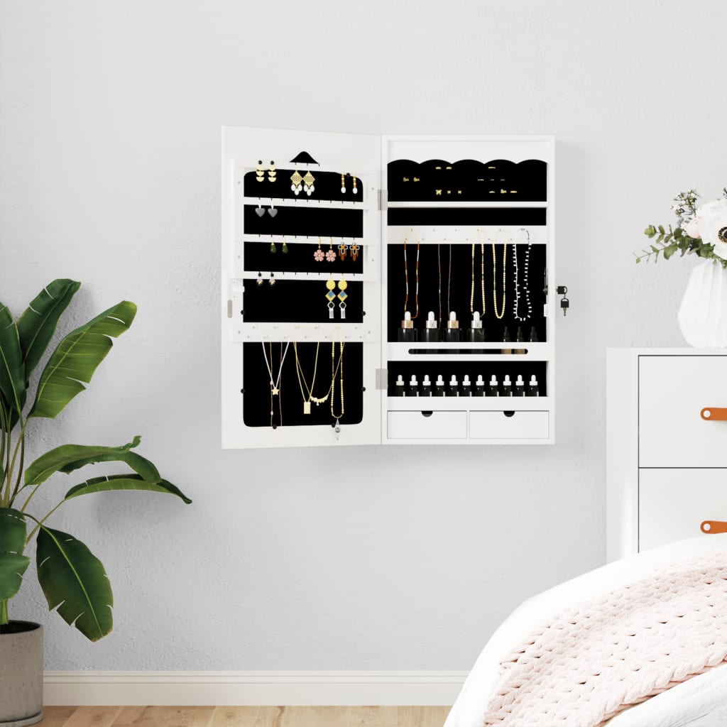 vidaXL Mirror Jewellery Cabinet Wall Mounted White 37,5x10x67 cm