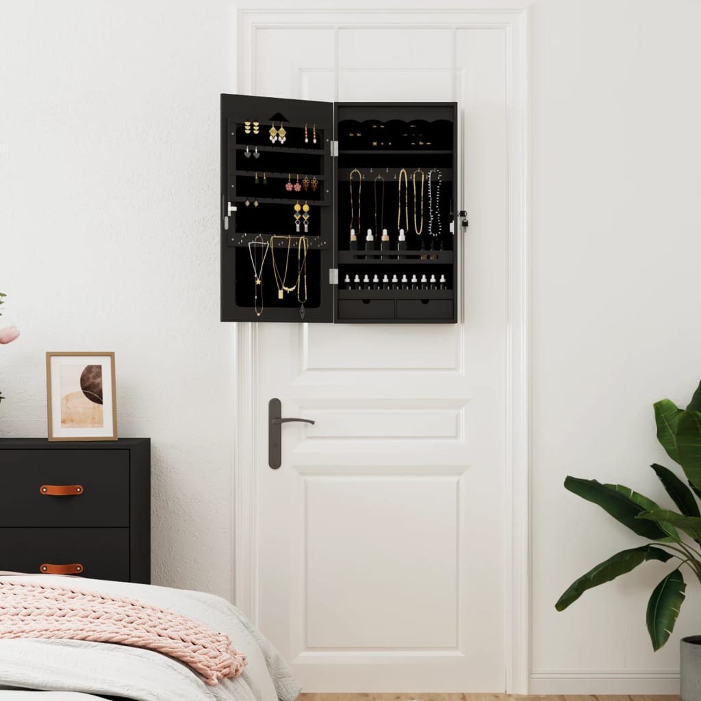 vidaXL Mirror Jewellery Cabinet Wall Mounted Black 37.5x10x67 cm