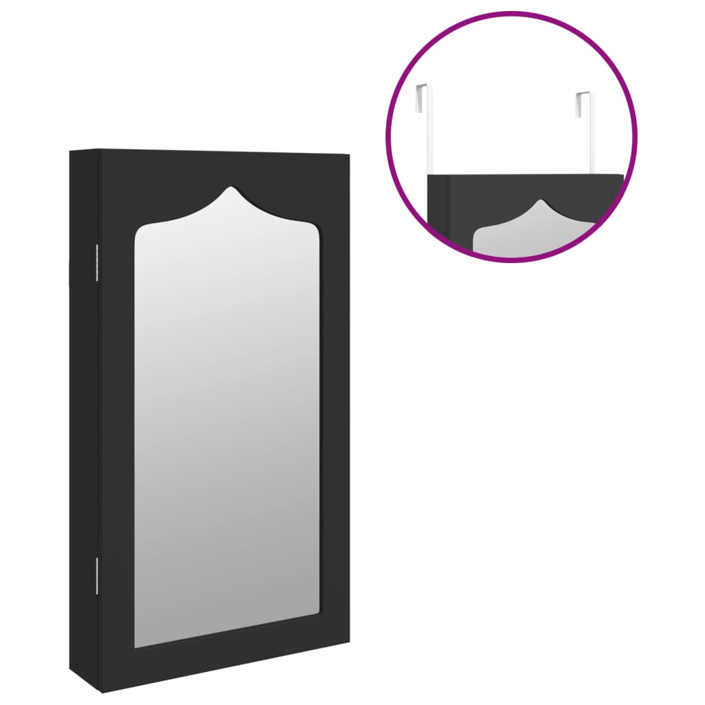 vidaXL Mirror Jewellery Cabinet Wall Mounted Black 37.5x10x67 cm