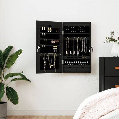 vidaXL Mirror Jewellery Cabinet Wall Mounted Black 37,5x10x67 cm