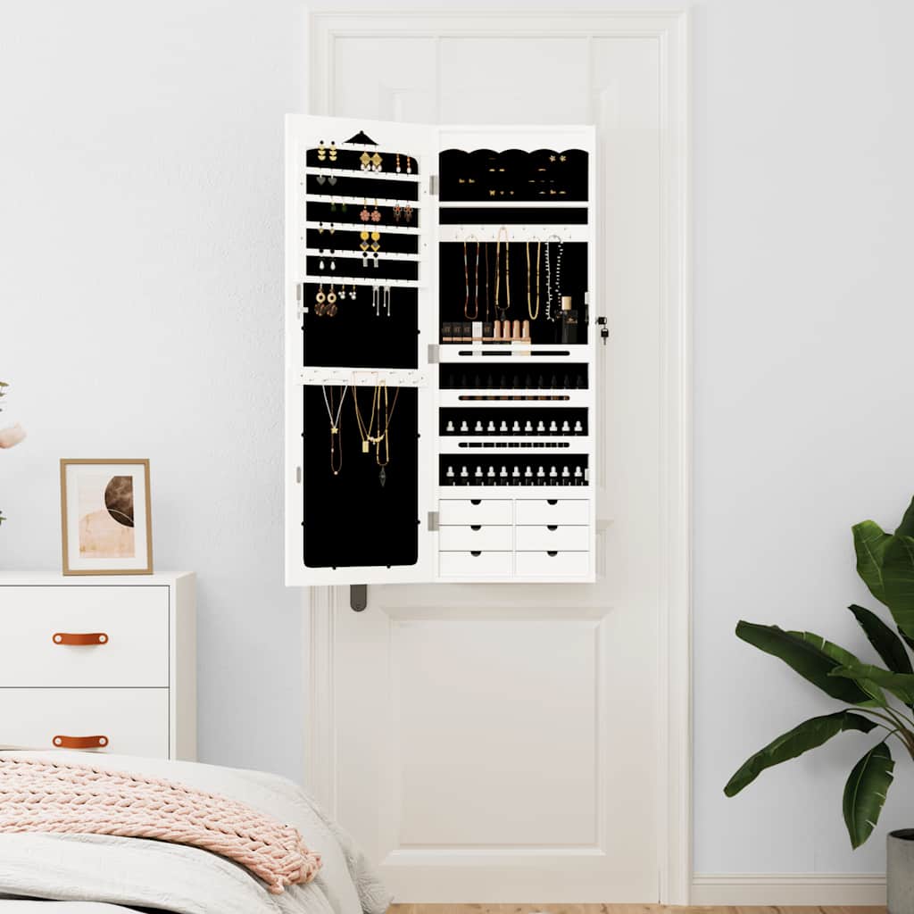vidaXL Mirror Jewellery Cabinet Wall Mounted White 37,5x10x106 cm