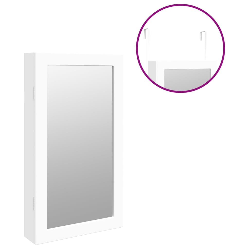 vidaXL Mirror Jewellery Cabinet with LED Lights Wall Mounted White