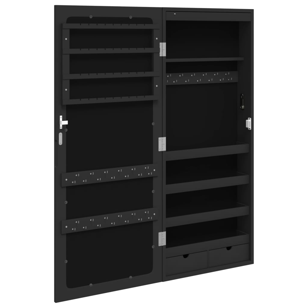vidaXL Mirror Jewellery Cabinet with LED Lights Wall Mounted Black