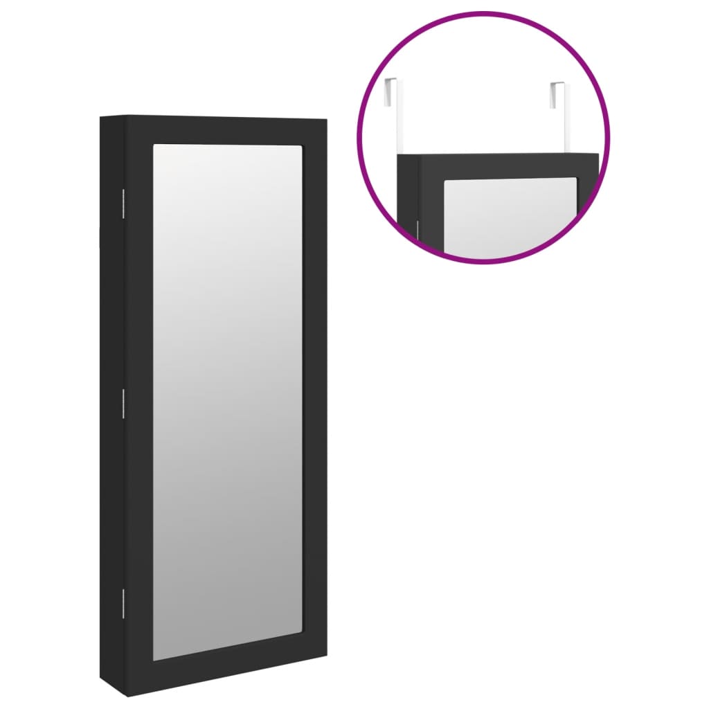 vidaXL Mirror Jewellery Cabinet with LED Lights Wall Mounted Black