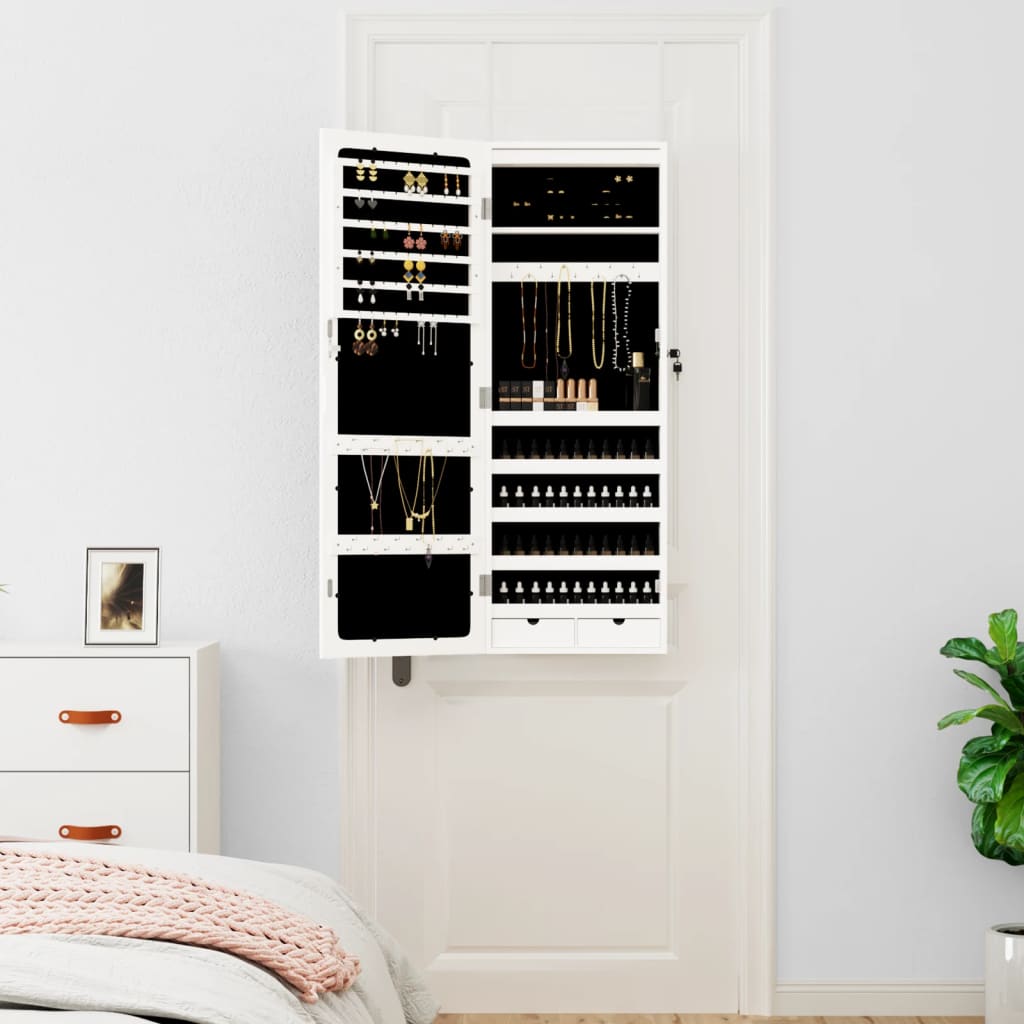 vidaXL Mirror Jewellery Cabinet with LED Lights Wall Mounted White