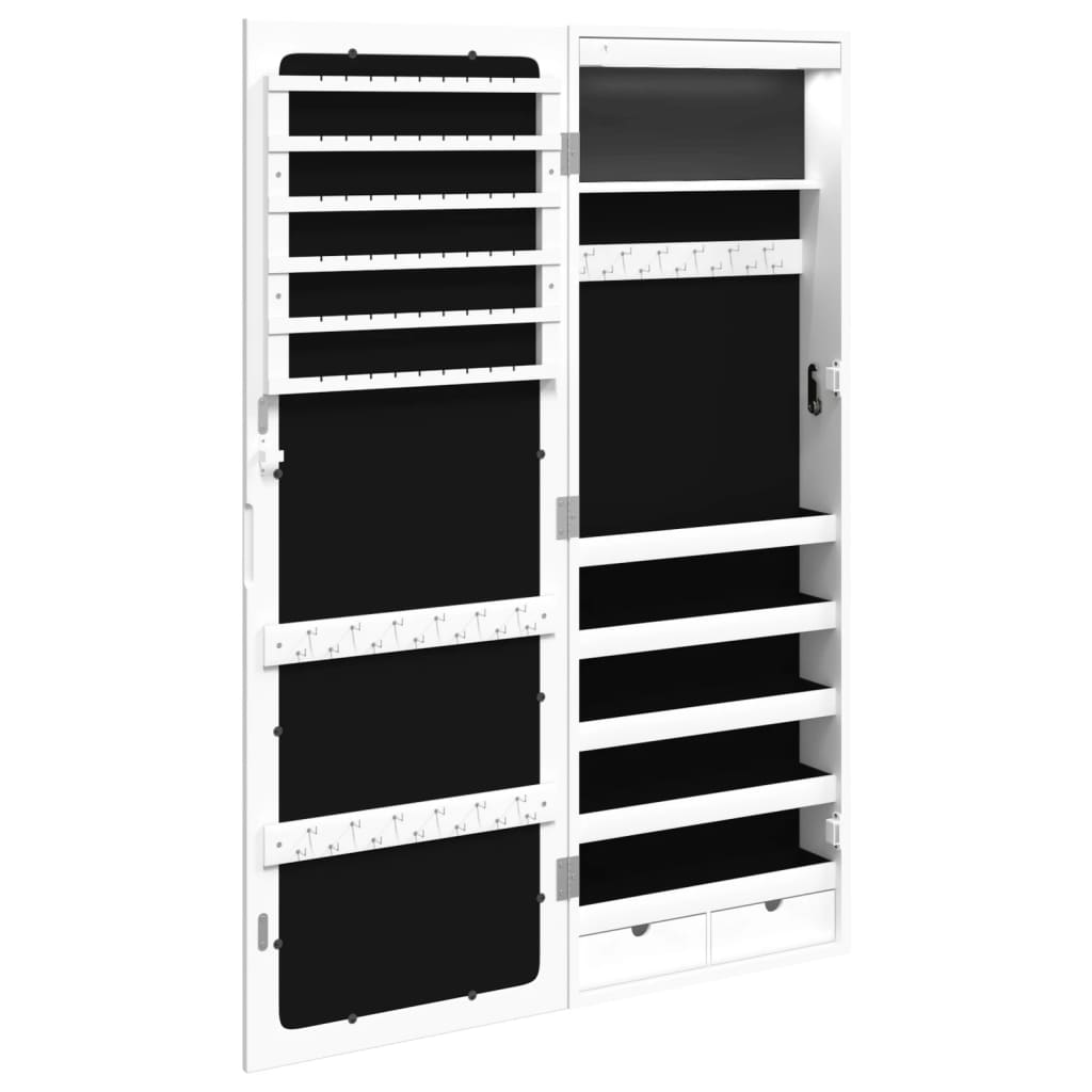 vidaXL Mirror Jewellery Cabinet with LED Lights Wall Mounted White
