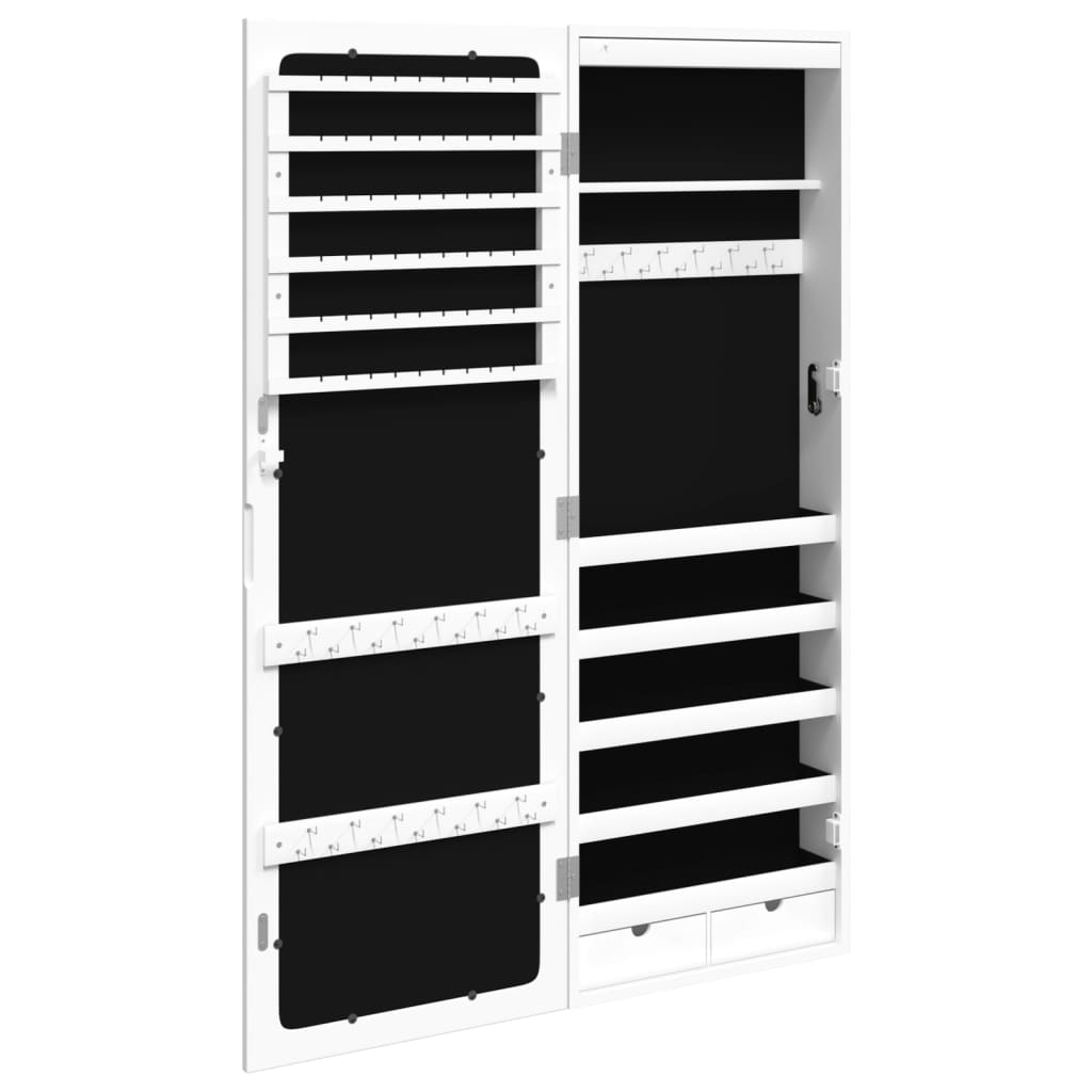 vidaXL Mirror Jewellery Cabinet with LED Lights Wall Mounted White
