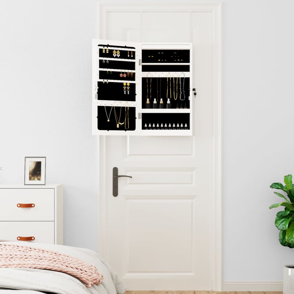 vidaXL Mirror Jewellery Cabinet with LED Lights Wall Mounted White