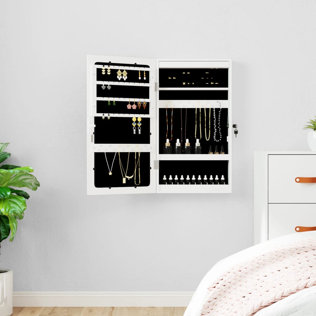 vidaXL Mirror Jewellery Cabinet with LED Lights Wall Mounted White