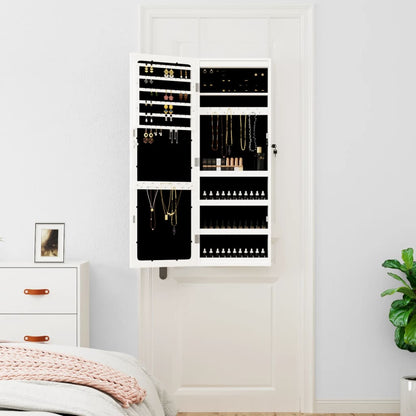 vidaXL Mirror Jewellery Cabinet with LED Lights Wall Mounted White