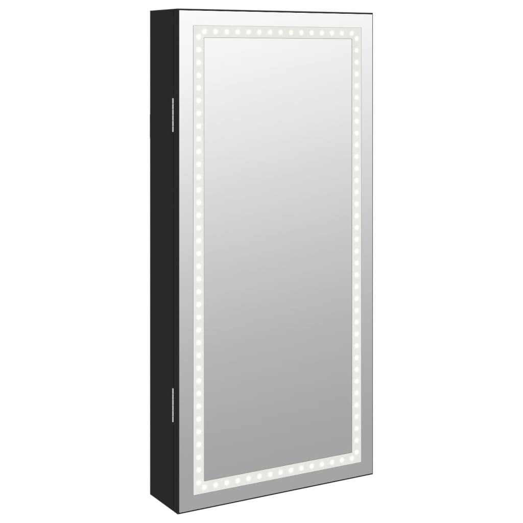 vidaXL Mirror Jewellery Cabinet with LED Lights Wall Mounted Black