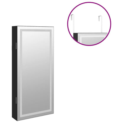 vidaXL Mirror Jewellery Cabinet with LED Lights Wall Mounted Black