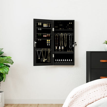 vidaXL Mirror Jewellery Cabinet with LED Lights Wall Mounted Black