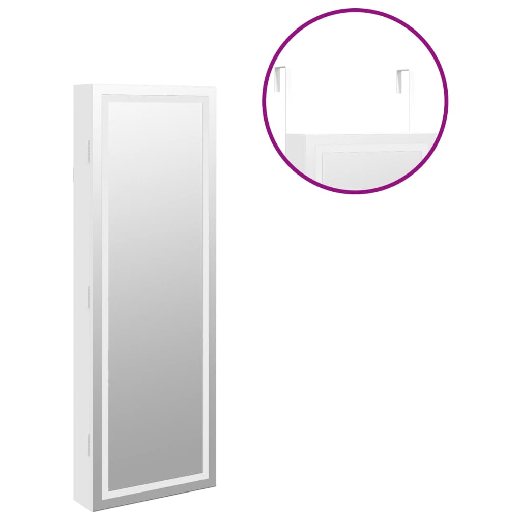 vidaXL Mirror Jewellery Cabinet with LED Lights Wall Mounted White