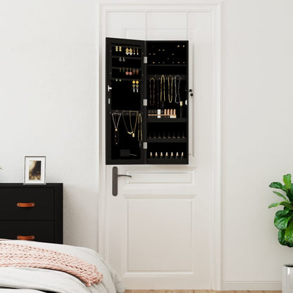 vidaXL Mirror Jewellery Cabinet with LED Lights Wall Mounted Black