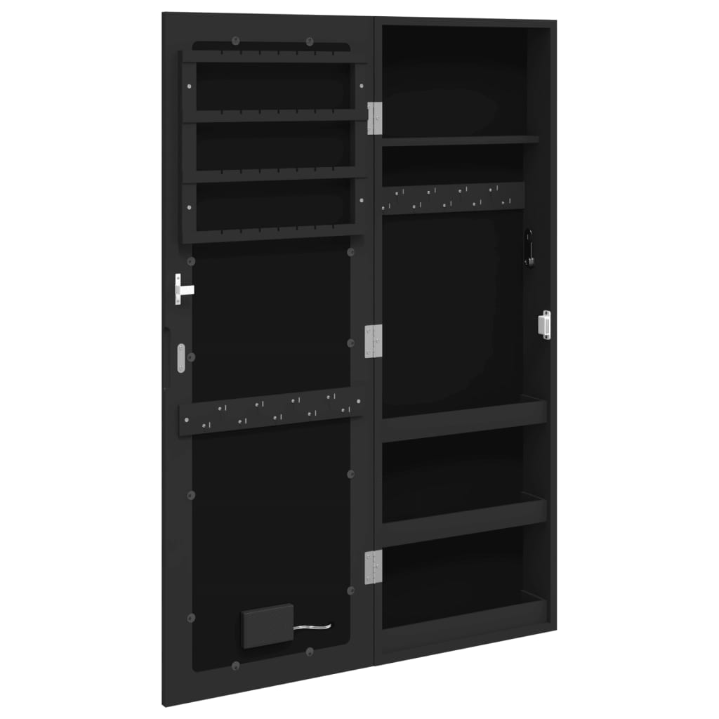 vidaXL Mirror Jewellery Cabinet with LED Lights Wall Mounted Black