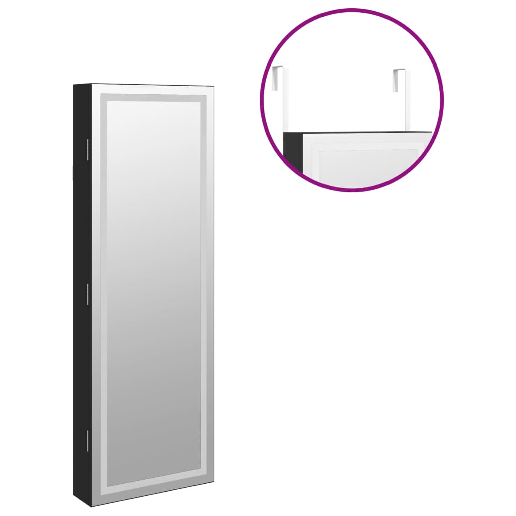 vidaXL Mirror Jewellery Cabinet with LED Lights Wall Mounted Black