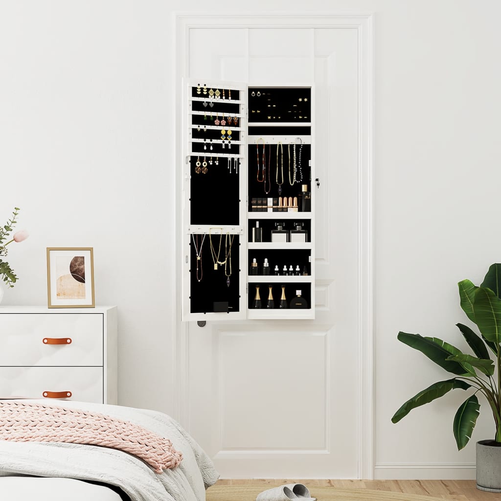 vidaXL Mirror Jewellery Cabinet with LED Lights Wall Mounted White