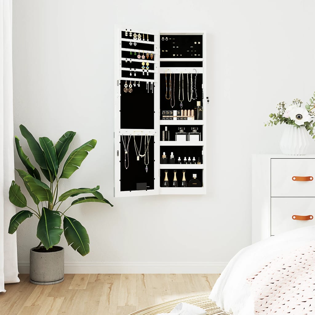 vidaXL Mirror Jewellery Cabinet with LED Lights Wall Mounted White