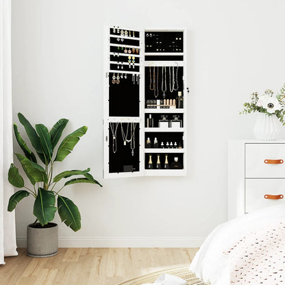 vidaXL Mirror Jewellery Cabinet with LED Lights Wall Mounted White