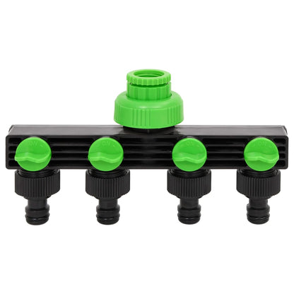vidaXL 4-Way Tap Adaptor Green and Black 19.5x6x11 cm ABS & PP