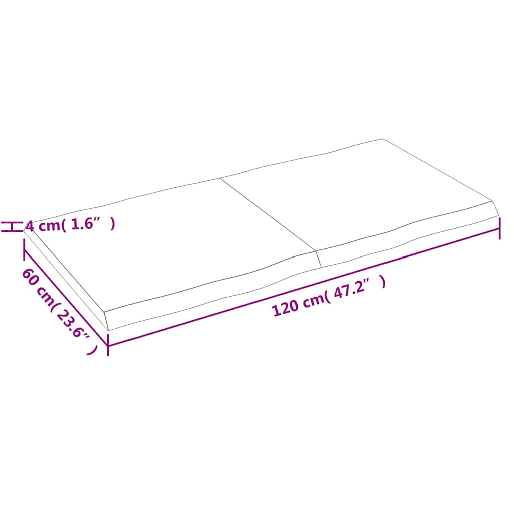 vidaXL Table Top Light Brown 120x60x(2-4)cm Treated Solid Wood Live Edge