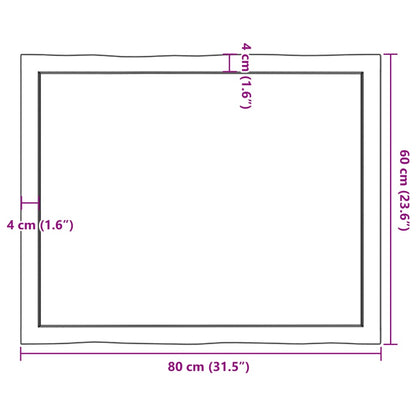 vidaXL Table Top Dark Brown 80x60x(2-4) cm Treated Solid Wood Live Edge