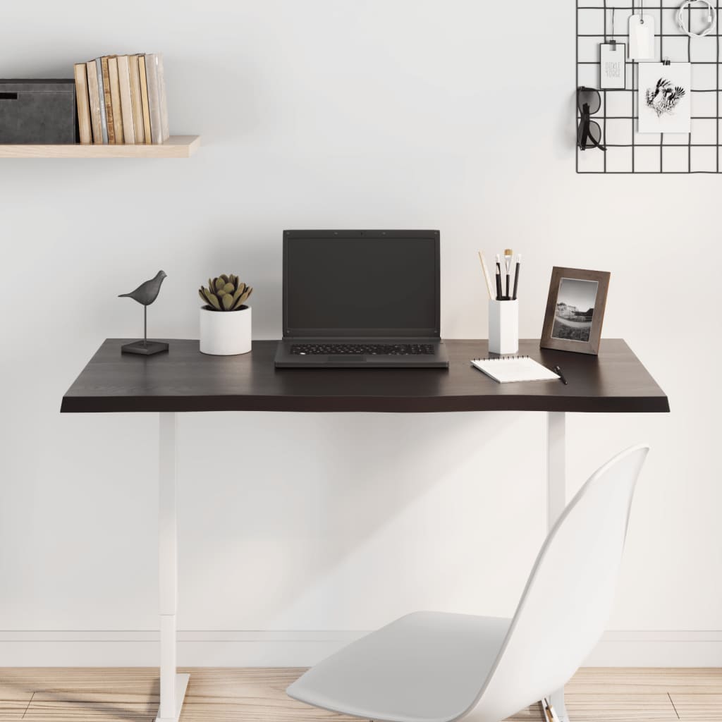 vidaXL Table Top Dark Brown 100x60x2 cm Treated Solid Wood Oak Live Edge