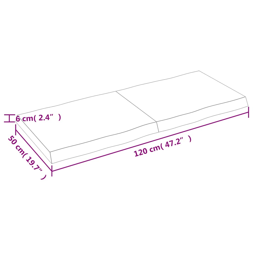vidaXL Table Top Dark Brown 120x50x(2-6) cm Treated Solid Wood Live Edge