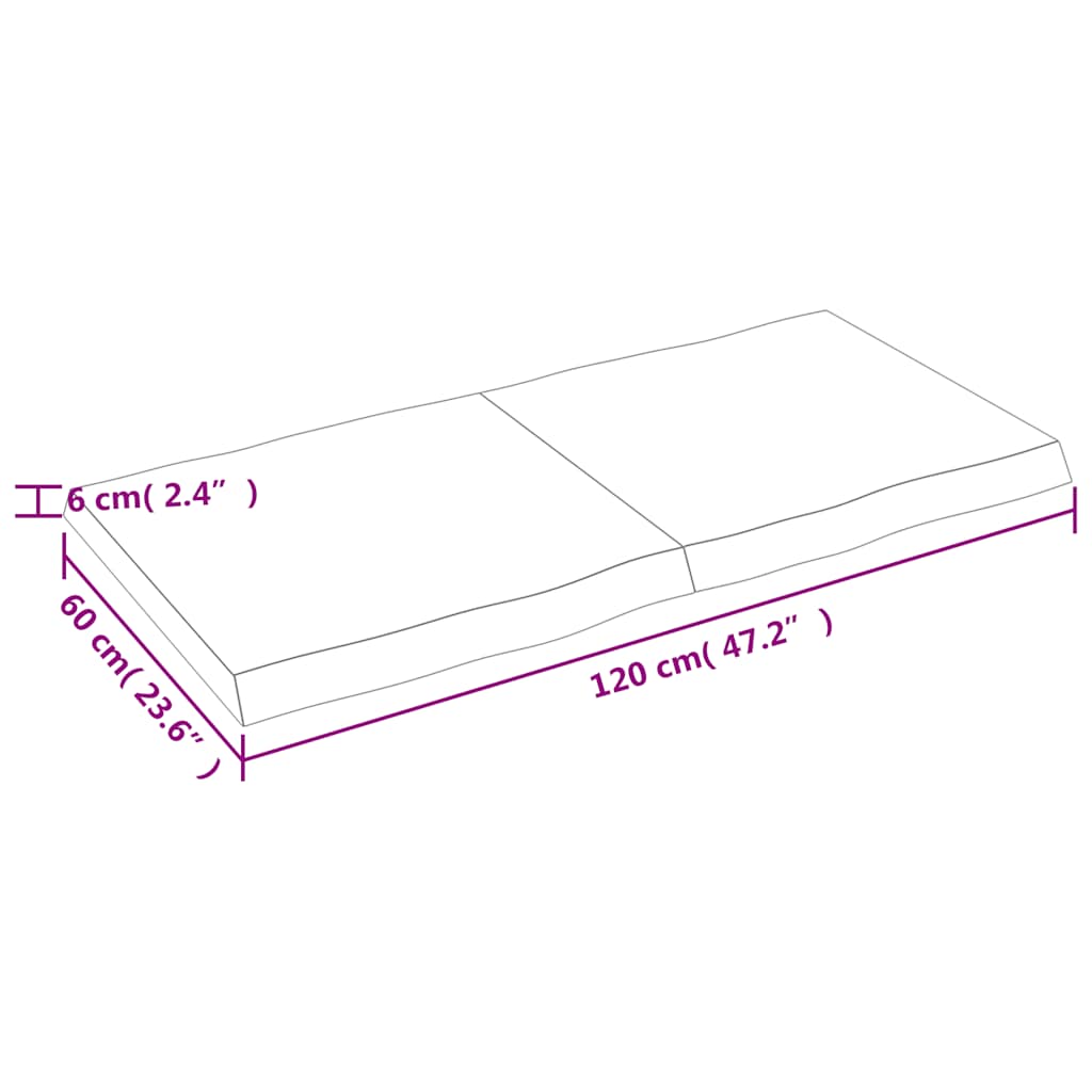 vidaXL Table Top Dark Brown 120x60x(2-6) cm Treated Solid Wood Live Edge