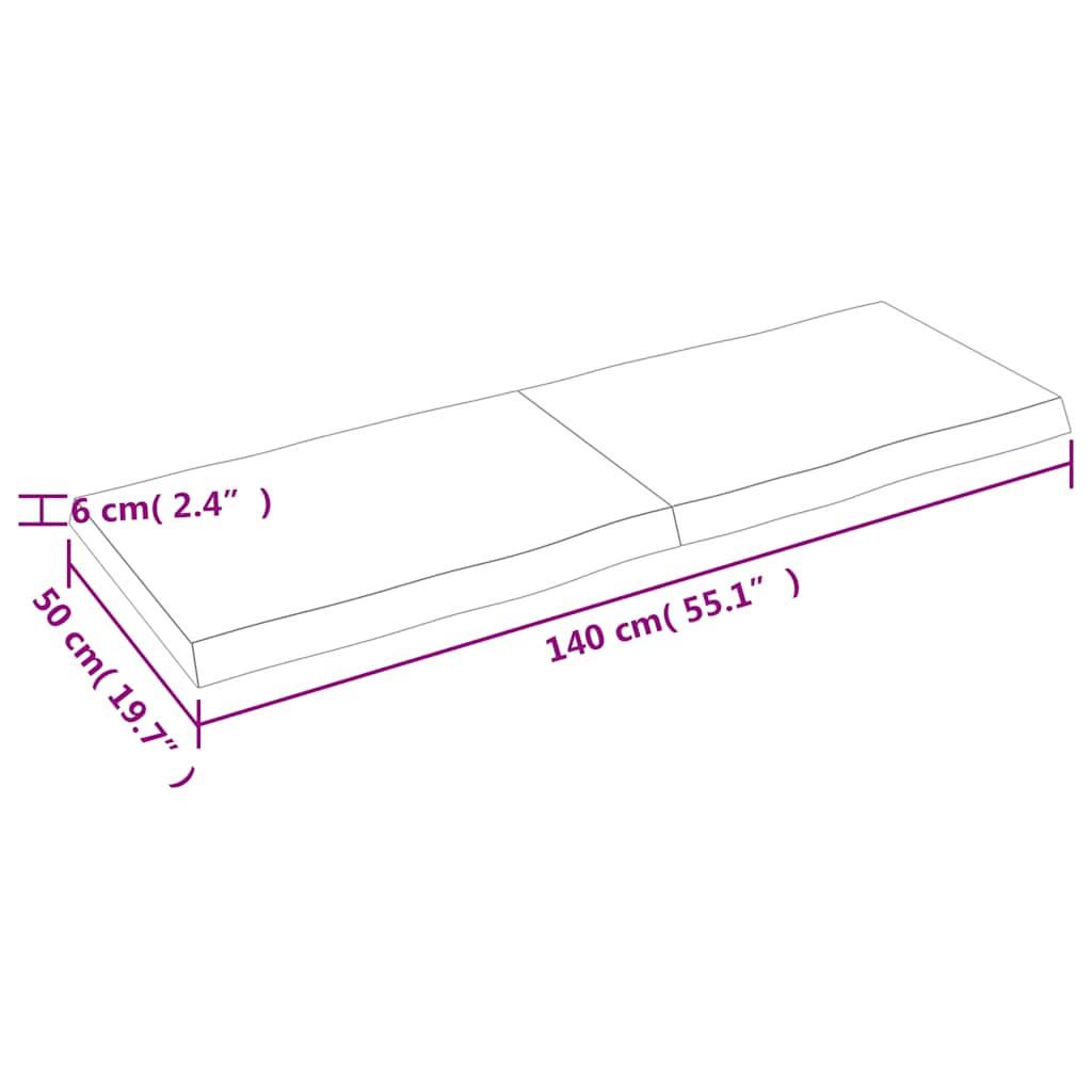 vidaXL Table Top Dark Brown 140x50x(2-6) cm Live Edge