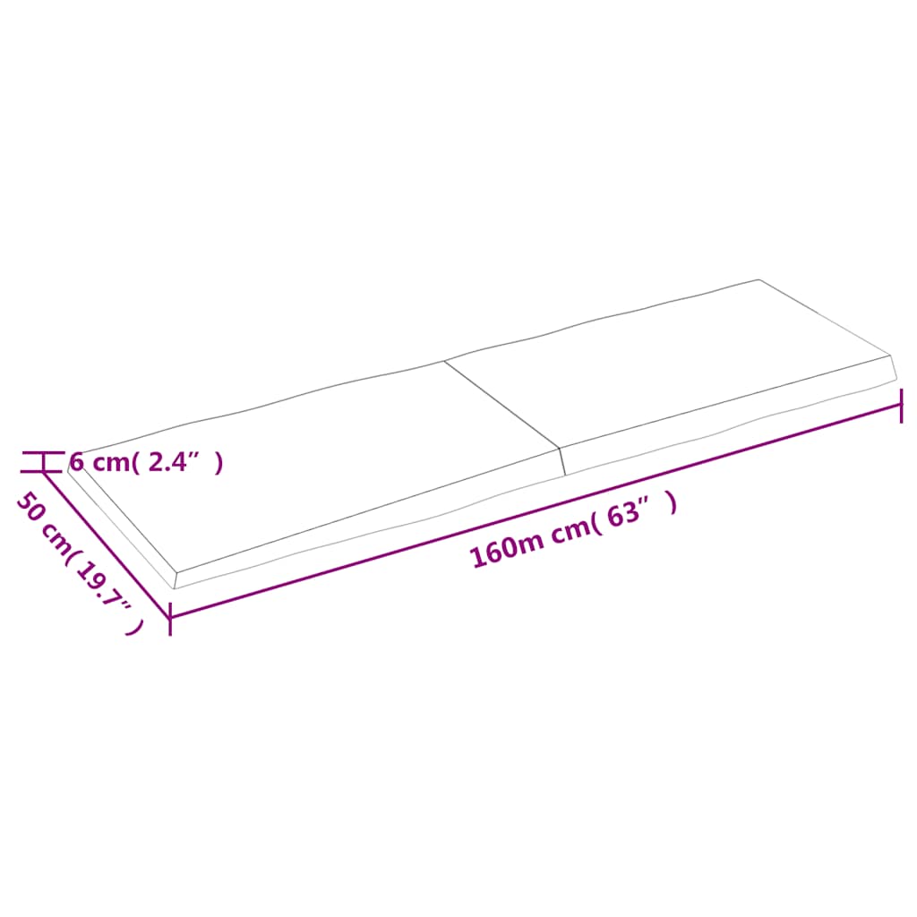 vidaXL Table Top Dark Brown 160x50x(2-6) cm Treated Solid Wood Live Edge