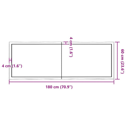 vidaXL Table Top Dark Brown 180x60x(2-4) cm Live Edge