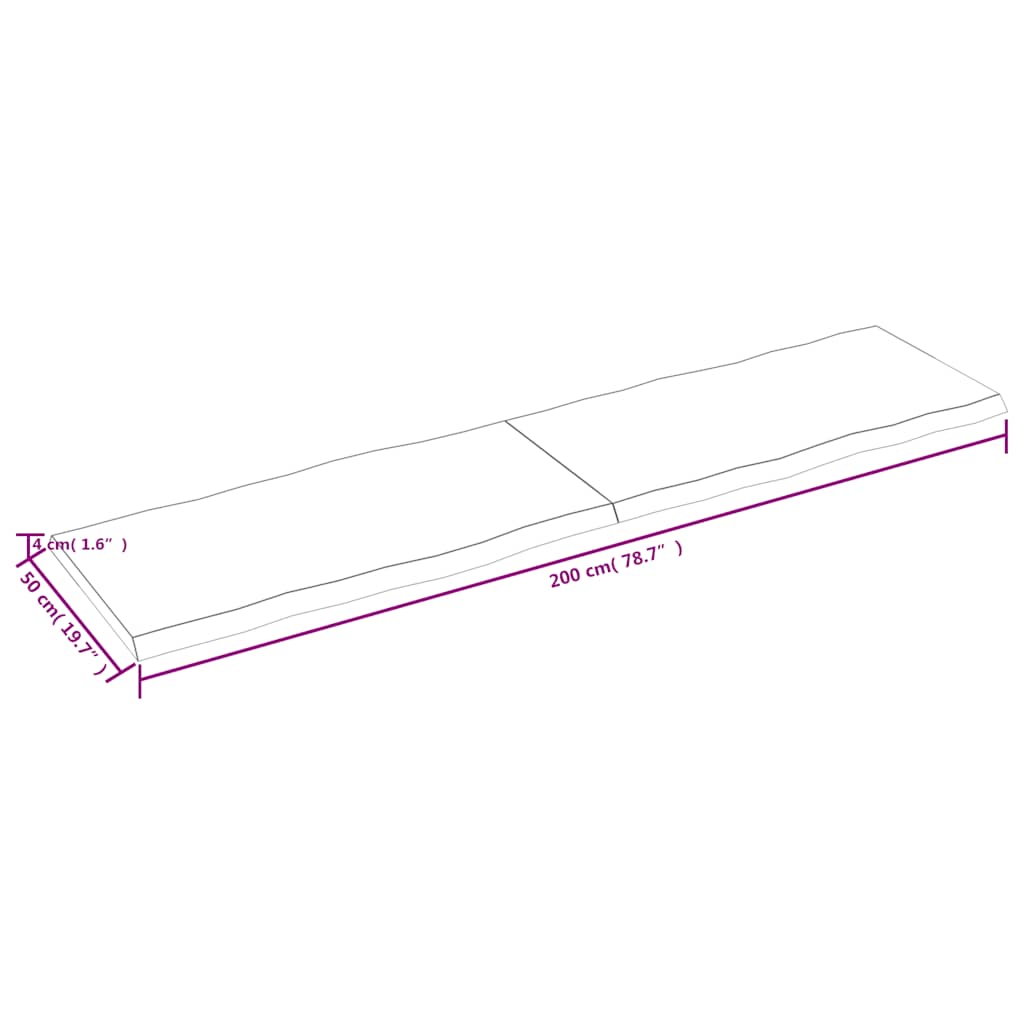 vidaXL Table Top Dark Brown 200x50x(2-4) cm Treated Solid Wood Live Edge