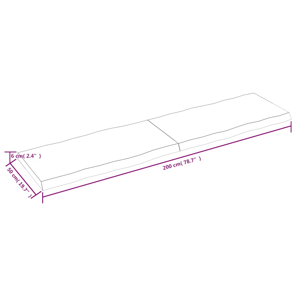 vidaXL Table Top Dark Brown 200x50x(2-6) cm Treated Solid Wood Live Edge