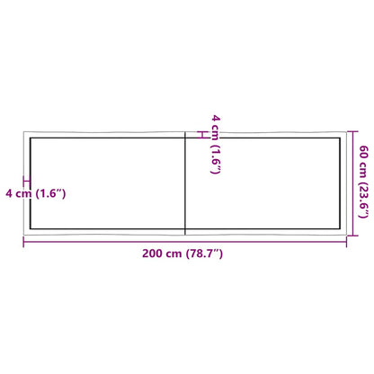vidaXL Table Top Dark Brown 200x60x(2-4) cm Treated Solid Wood Live Edge