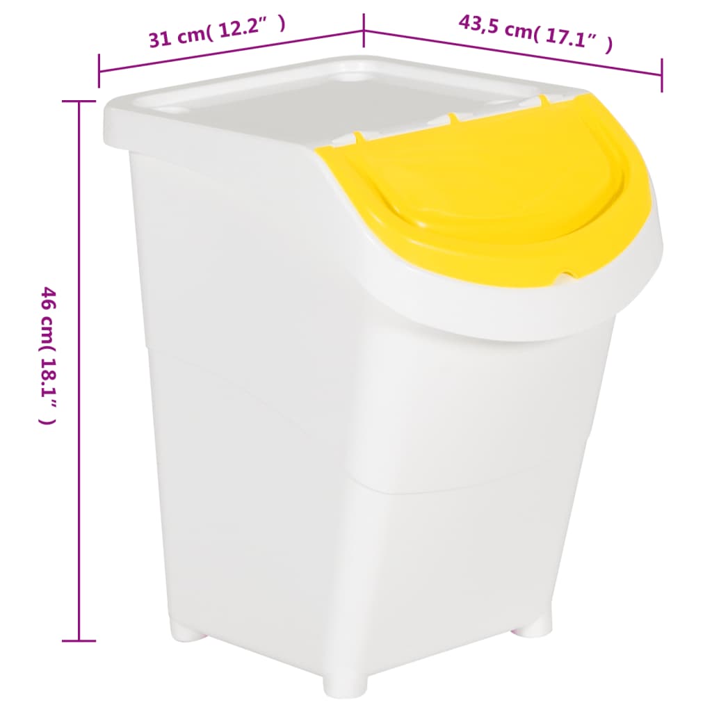 vidaXL Stackable Waste Bins with Lids 3 pcs White PP 120 L