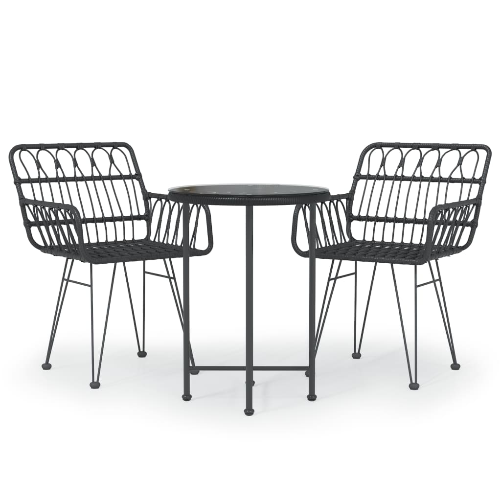 vidaXL 3 Piece Garden Dining Set Black Poly Rattan