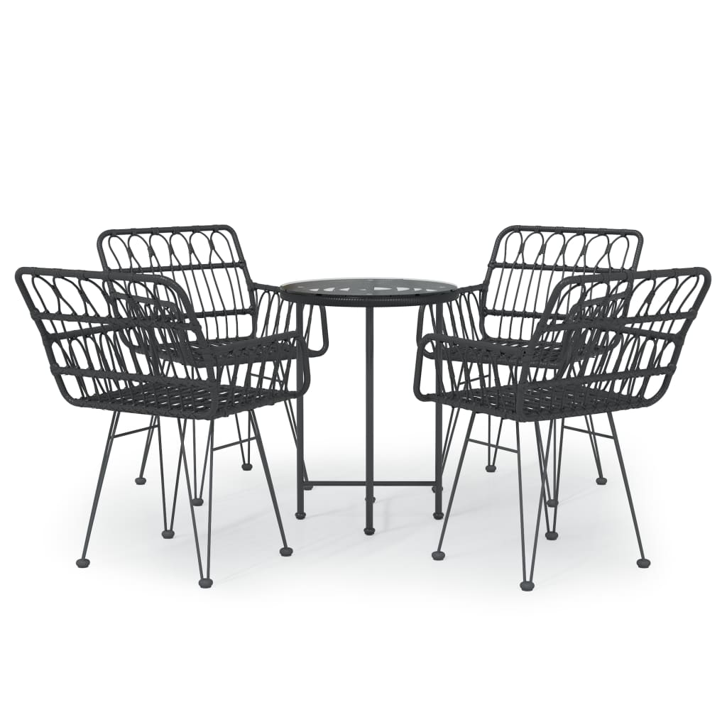 vidaXL Garden Dining Set | Black | PE rattan, steel, tempered glass