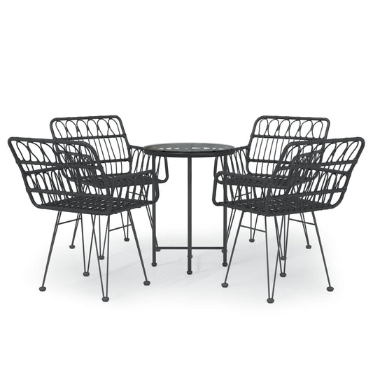 vidaXL Garden Dining Set | Black | PE rattan, steel, tempered glass
