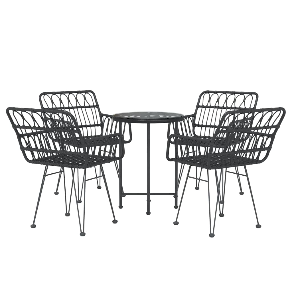 vidaXL Garden Dining Set | Black | PE rattan, steel, tempered glass